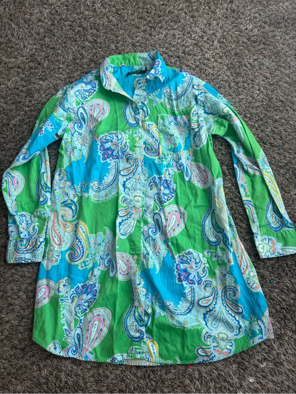 Women’s Lauren Ralph Lauren Green & Blue Paisley Shirt Dress Size Small